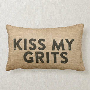 Kiss My Grits Burlap Lumbar Cushion