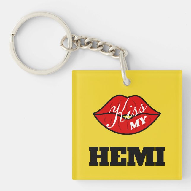 Kiss My Hemi Power Yellow Jacket Challenger Key Ring (Front)