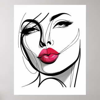 Kiss my Lips Girl - Line Art  Poster