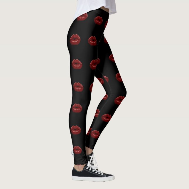 Kiss My Pants Red Lips Black Leggings (Right)