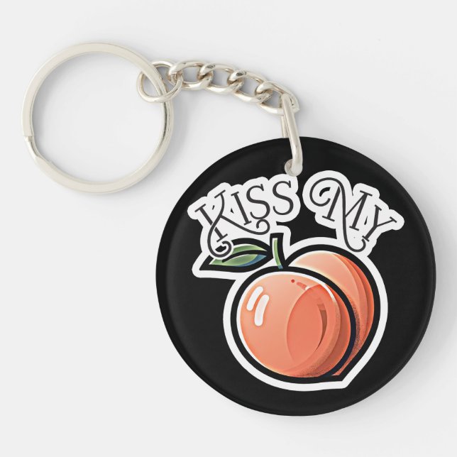 Kiss my Peach Peaches Funny Fruit Key Ring (Front)