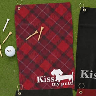 Kiss My Putt Cheeky Dachshund Plaid Golf Towel