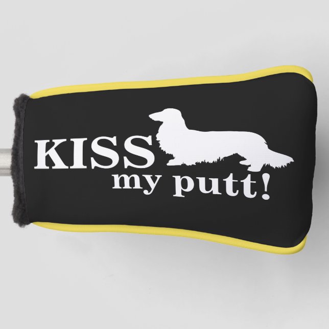 Kiss My Putt Cheeky Long Hair Dachshund Gift Golf Head Cover (Front)