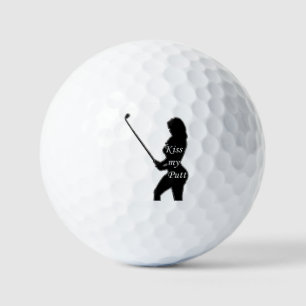 Kiss My Putt - Female golfer silhouette Golf Balls