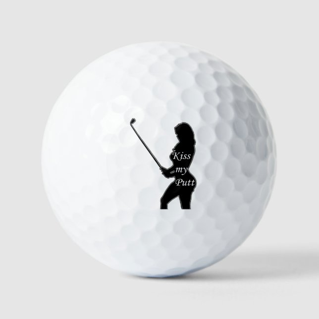 Kiss My Putt - Female golfer silhouette Golf Balls (Front)