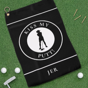 Kiss My Putt Funny Golfer Humour Silhouette Black  Golf Towel