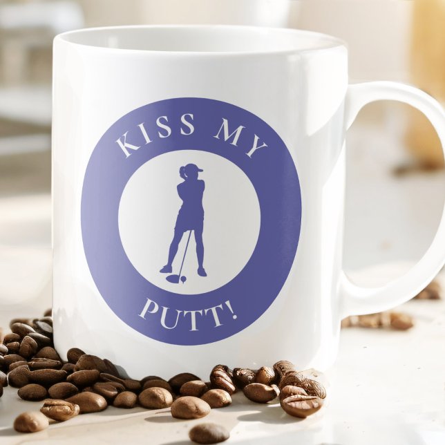 Kiss My Putt Funny Golfer Humour Silhouette Purple Coffee Mug (Creator Uploaded)