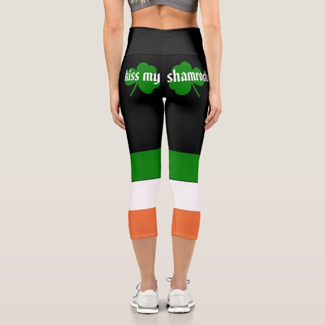 Kiss my Shamrocks St. Patrick's Day Capri Leggings (Back)