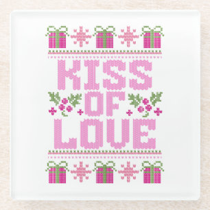 Kiss of Love for Christmas Glass Coaster