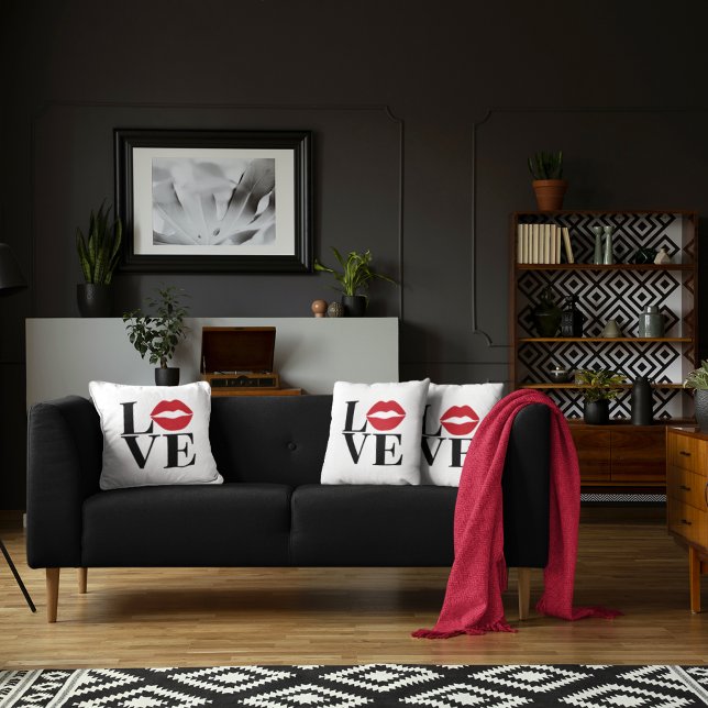 Kiss of Love Red Lips Edition Modern Throw Pillow (Creator Uploaded)