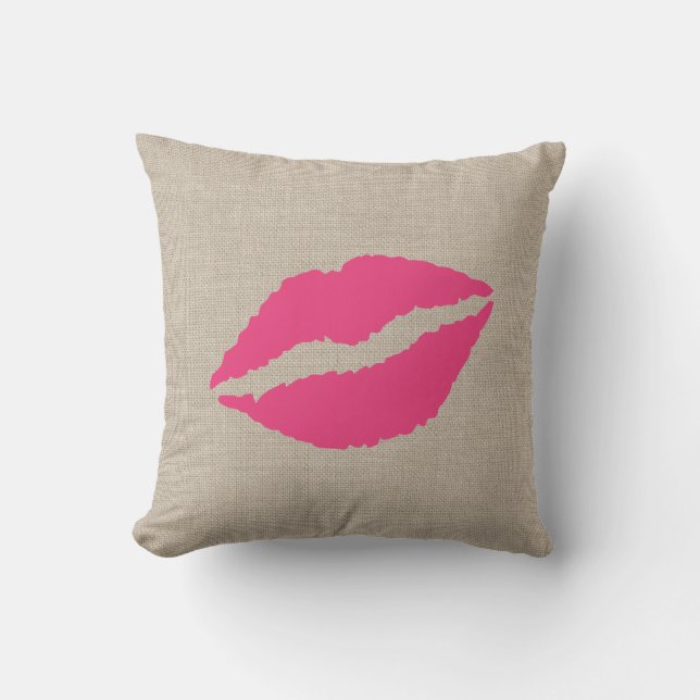 Kiss on Burlap Linen Background Pillow (Front)