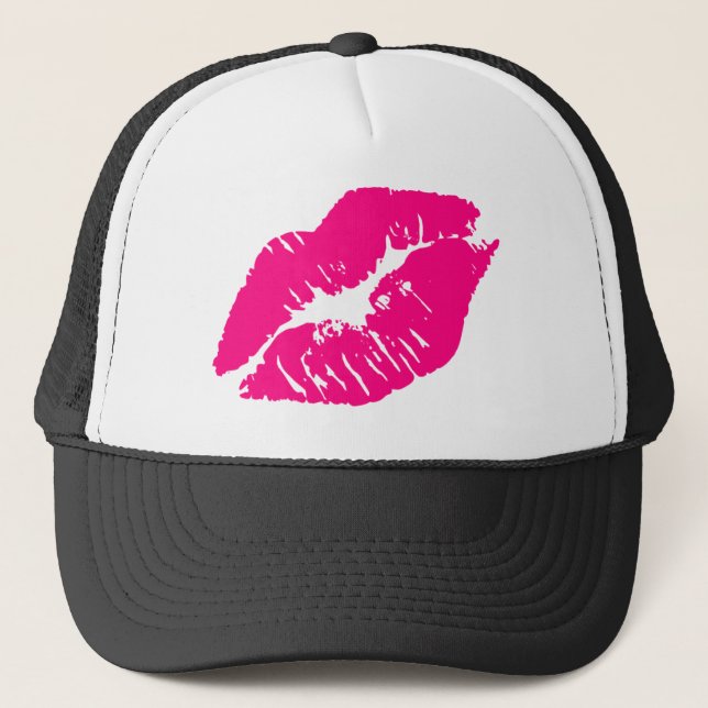 Kiss Pink Lips Trucker Hat (Front)