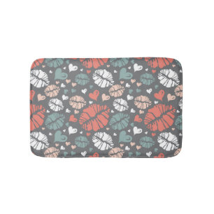 Kiss Print And Heart Pattern Bath Mat