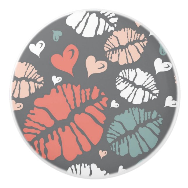 Kiss Print And Heart Pattern Ceramic Knob (Front)