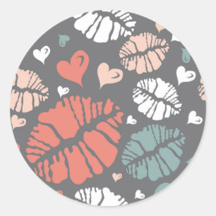Kiss Print And Heart Pattern Classic Round Sticker