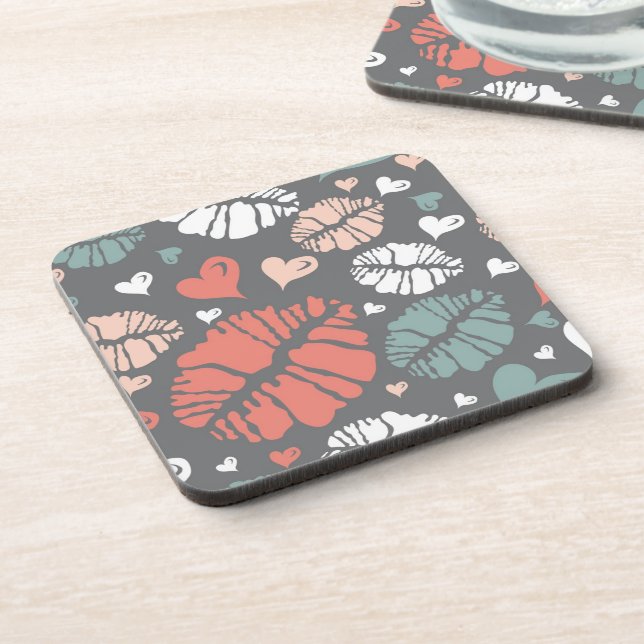 Kiss Print And Heart Pattern Coaster (Left Side)
