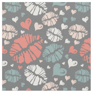 Kiss Print And Heart Pattern Fabric