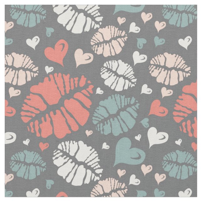 Kiss Print And Heart Pattern Fabric (Close Up)