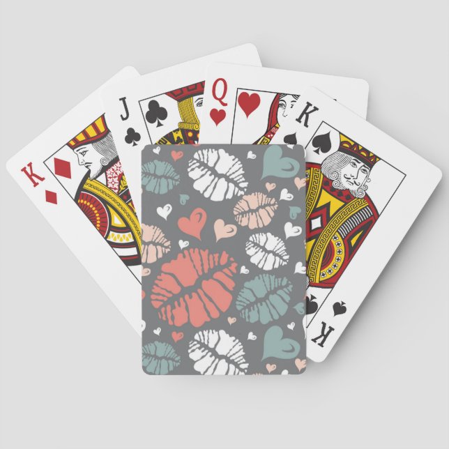 Kiss Print And Heart Pattern Playing Cards (Back)