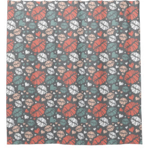 Kiss Print And Heart Pattern Shower Curtain