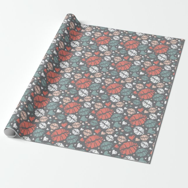 Kiss Print And Heart Pattern Wrapping Paper (Unrolled)
