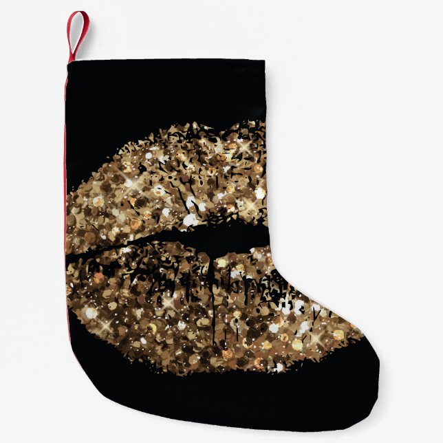 Kiss print: gold shimmer vintage. small christmas stocking (Front)