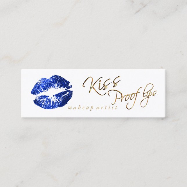 Kiss Proof Lips 2 - Blue Glitter Mini Business Card (Front)