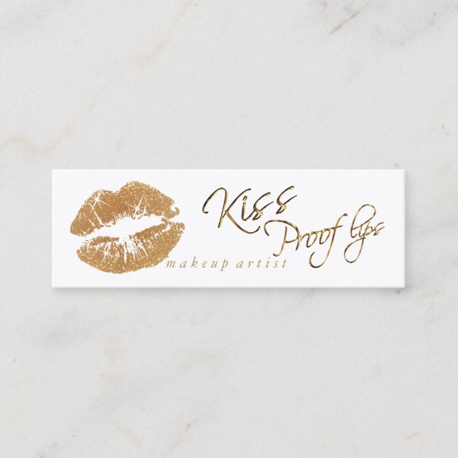 Kiss Proof Lips 2 - Gold Glitter Mini Business Card (Front)