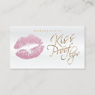 Kiss Proof Lips - Pink Glitter and Elegant Gold 2 Business Card