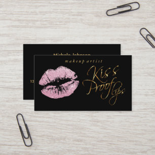 Kiss Proof Lips - Pink Glitter and Elegant Gold Business Card