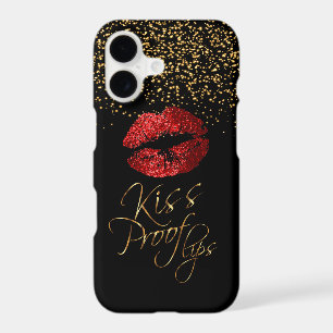 Kiss Proof with Gold Confetti & Red Lips