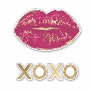 Kiss Red Lips Gold Glitter XOXO