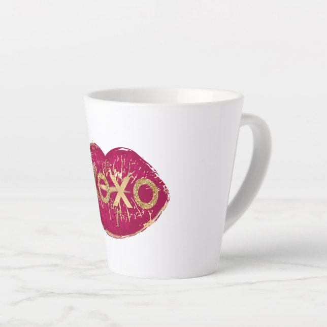 Kiss Red Lips Gold Glitter XOXO Latte Mug (Right Angle)