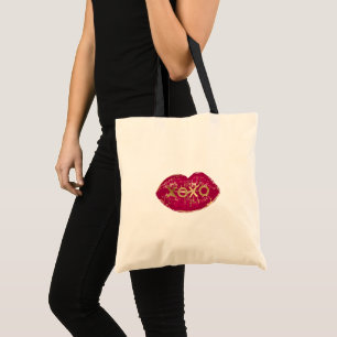 Kiss Red Lips Gold Glitter XOXO Tote Bag