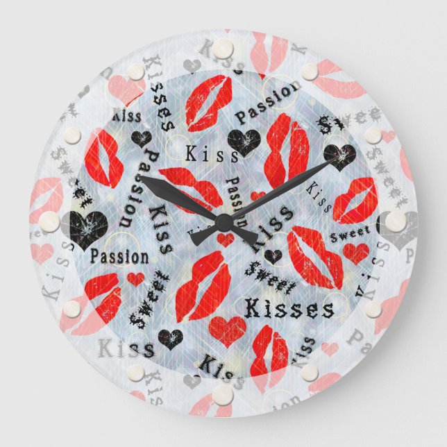 Kiss, red lips. large clock (Front)
