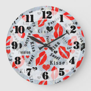 Kiss, red lips. large clock