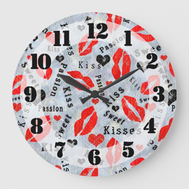 Kiss, red lips. large clock (Front)