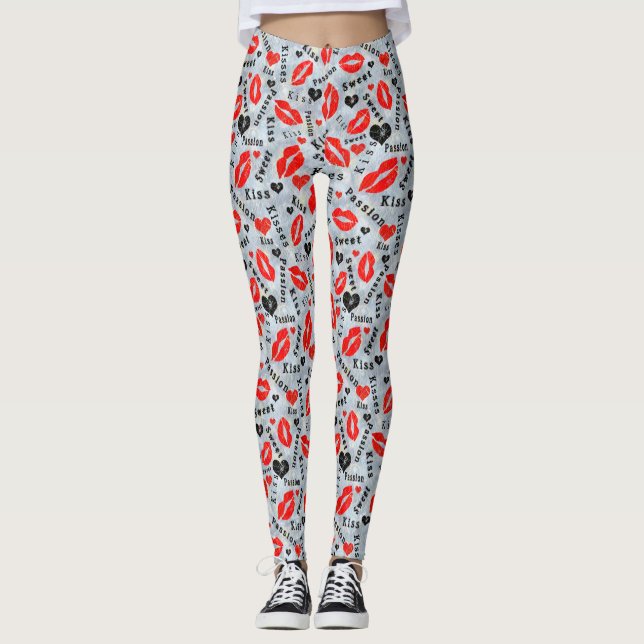 Kiss, red lips. leggings (Front)
