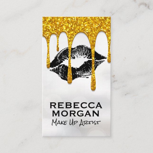 Kiss Stain | Gold Glitter Drip | Boke Background Business Card (Front)
