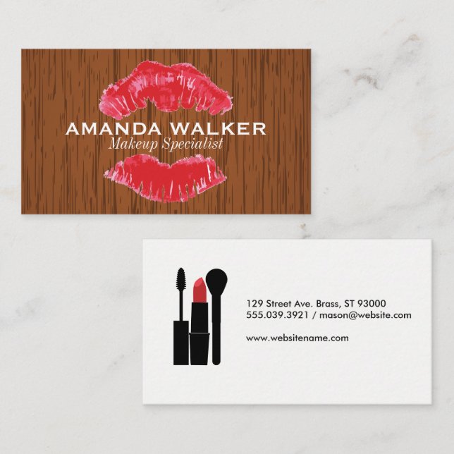 Kiss Stain Lipstick | Wood Texture Business Card (Front/Back)