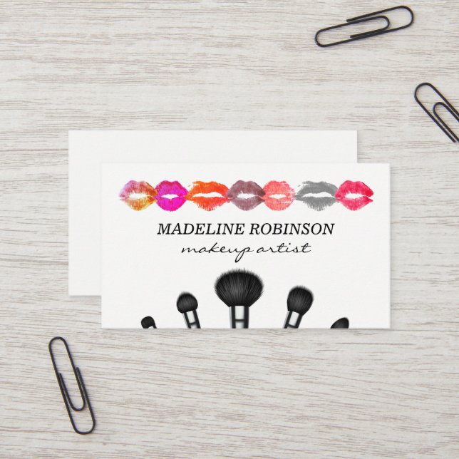 Kiss Stains | Assorted Make Up Brushes Business Card (Front/Back In Situ)