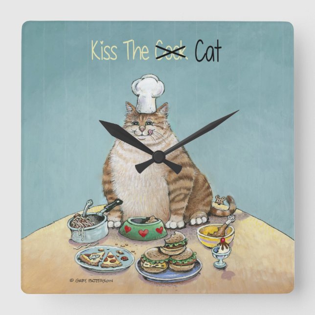 Kiss The Cat Square Wall Clock (Front)