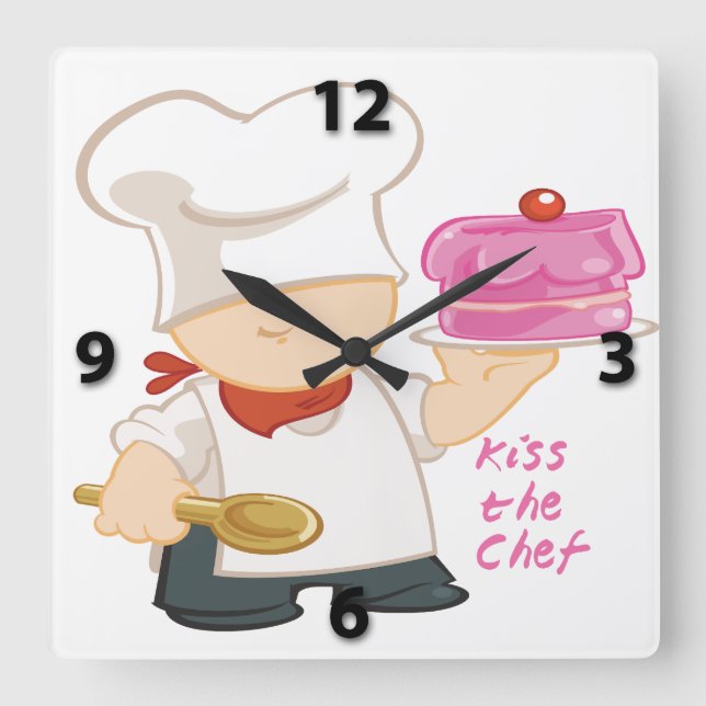 Kiss the Chef Square Wall Clock (Front)