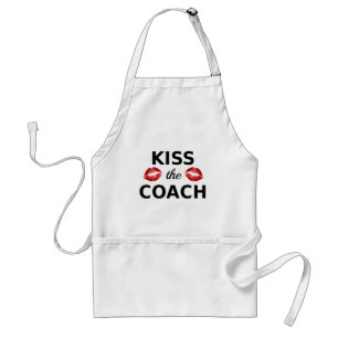 kiss the coach, text design with red lips standard apron