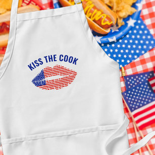 Kiss The Cook American Lips Patriotic USA Apron