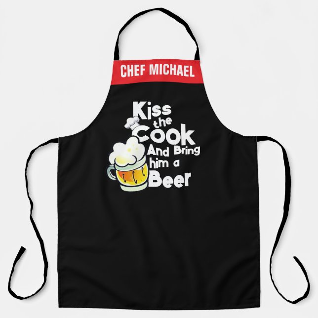 "Kiss the Cook" Apron - Funny Black Chef Apron (Front)