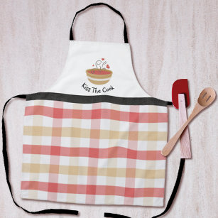 Kiss The Cook Cosy Kitchen Plaid Adult Apron