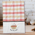 Kiss The Cook Cosy Kitchen Plaid  Tea Towel<br><div class="desc">Personalise this kitchen towel with a simple cute crockery bowl with hearts motif and matching plaid and black contrasts. Text that reads "Kiss The Cook", editable to a name or other phrase. Coordinates with a kitchen towel, a recipe binder and other designs in the Cosy Kitchen collection at Pinkladybugs on...</div>