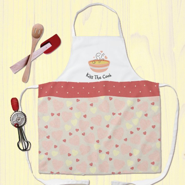 Kiss The Cook Cozy Kitchen Hearts Adult Apron (Creator Uploaded)