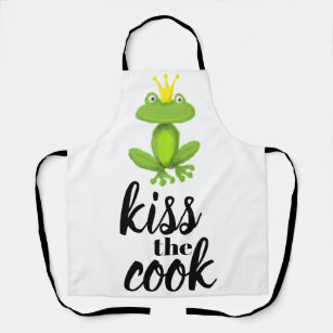 Kiss the Cook Green Frog Prince Crown Funny Apron